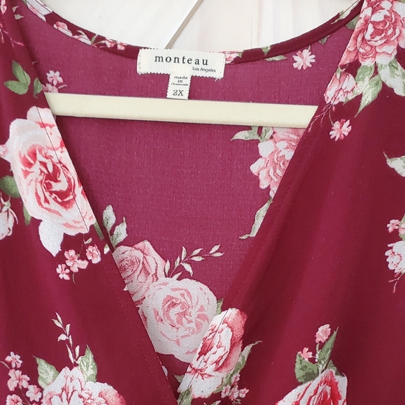 Burgundy Floral Monteau dress - Picture 4 of 6